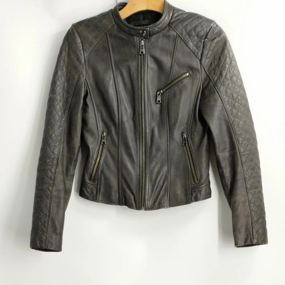 Marc New York Slate Gray‎ Leather Moto Jacket